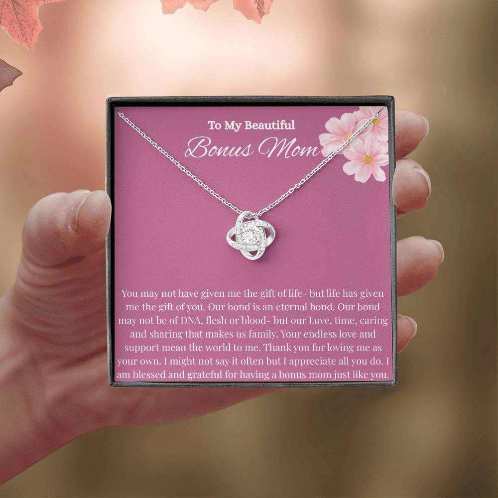 Bonus Mom Gift for Step Mother Gift from Bride, step mom gift for stepmom necklace, step mom wedding gift, Love Knot Necklace (Yellow & White Gold Variants)