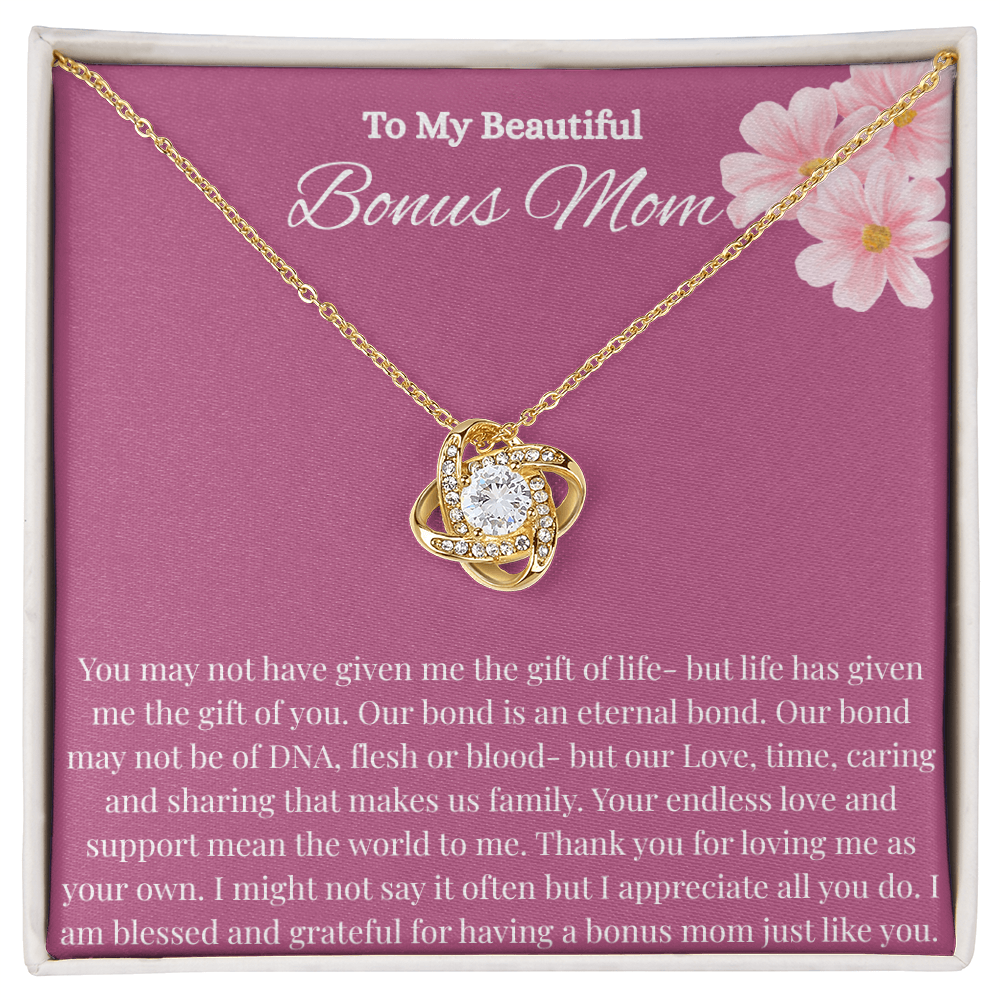 Bonus Mom Gift for Step Mother Gift from Bride, step mom gift for stepmom necklace, step mom wedding gift, Love Knot Necklace (Yellow & White Gold Variants)