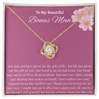 Bonus Mom Gift for Step Mother Gift from Bride, step mom gift for stepmom necklace, step mom wedding gift, Love Knot Necklace (Yellow & White Gold Variants)