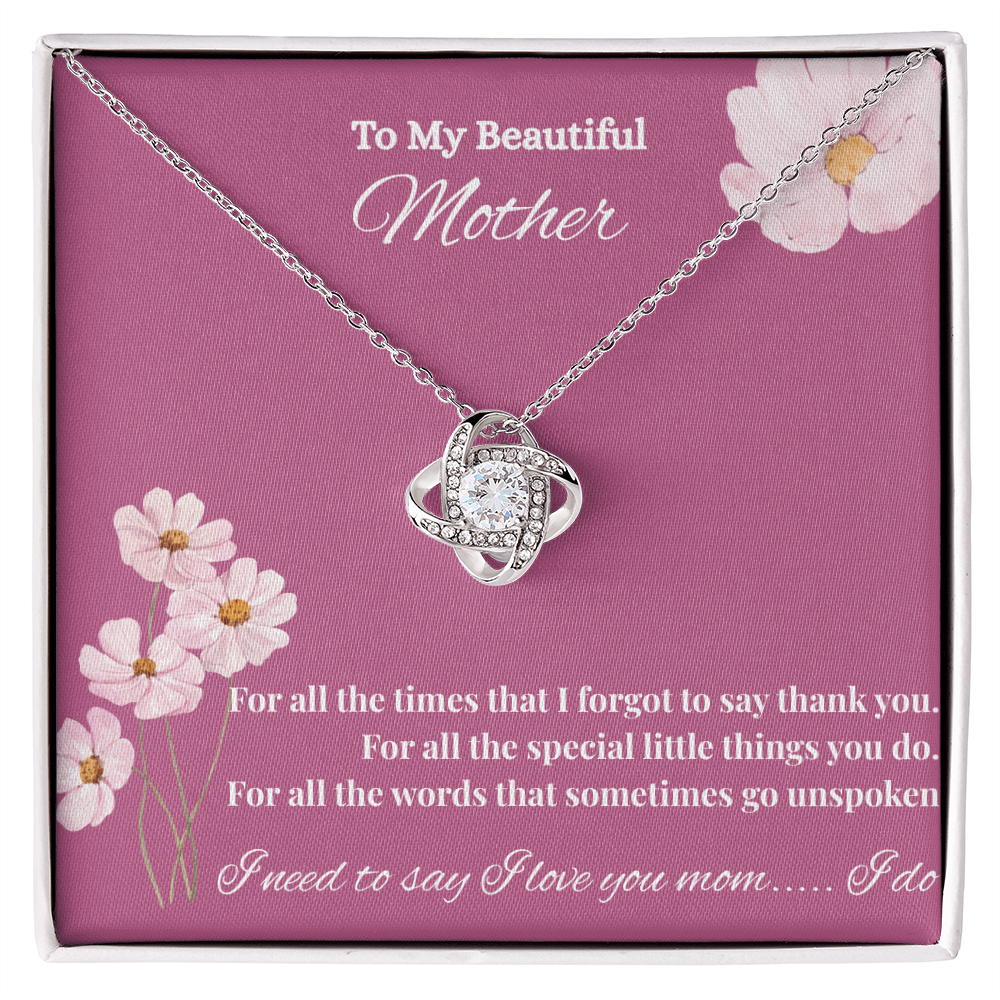 Sentimental Mom Gift from Son or Daughter –  Necklace for Christmas, Birthday, Mother's Day or Any Occasion. Love Knot Necklace (Yellow & White Gold Variants)