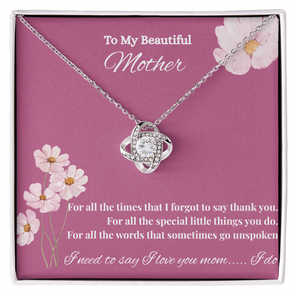 Sentimental Mom Gift from Son or Daughter –  Necklace for Christmas, Birthday, Mother's Day or Any Occasion. Love Knot Necklace (Yellow & White Gold Variants)
