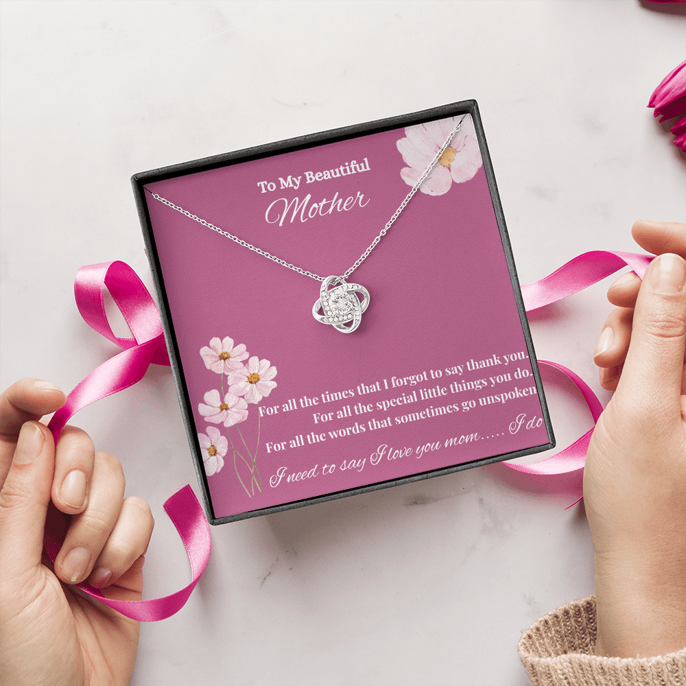 Sentimental Mom Gift from Son or Daughter –  Necklace for Christmas, Birthday, Mother's Day or Any Occasion. Love Knot Necklace (Yellow & White Gold Variants)