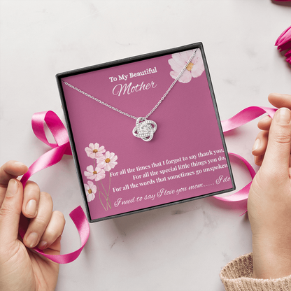 Sentimental Mom Gift from Son or Daughter –  Necklace for Christmas, Birthday, Mother's Day or Any Occasion. Love Knot Necklace (Yellow & White Gold Variants)