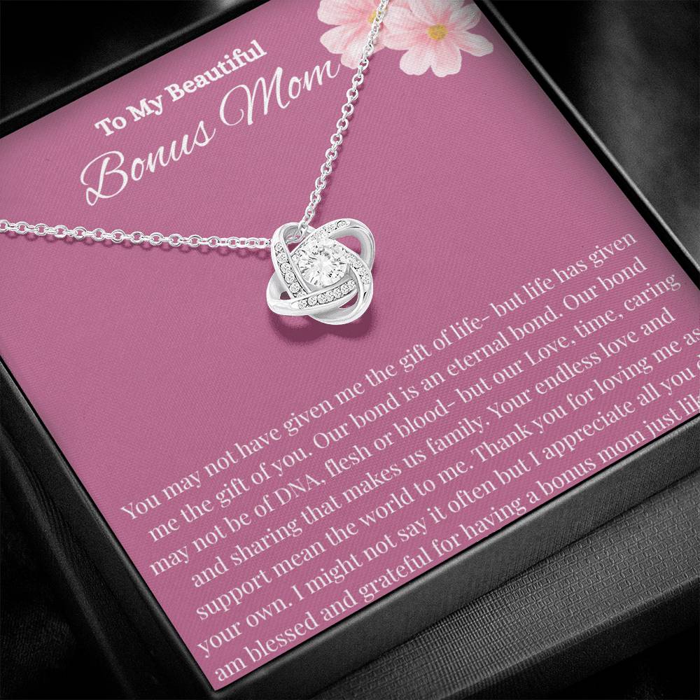 Bonus Mom Gift for Step Mother Gift from Bride, step mom gift for stepmom necklace, step mom wedding gift, Love Knot Necklace (Yellow & White Gold Variants)