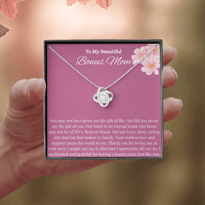 Bonus Mom Gift for Step Mother Gift from Bride, step mom gift for stepmom necklace, step mom wedding gift, Love Knot Necklace (Yellow & White Gold Variants)