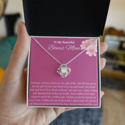 Bonus Mom Gift for Step Mother Gift from Bride, step mom gift for stepmom necklace, step mom wedding gift, Love Knot Necklace (Yellow & White Gold Variants)