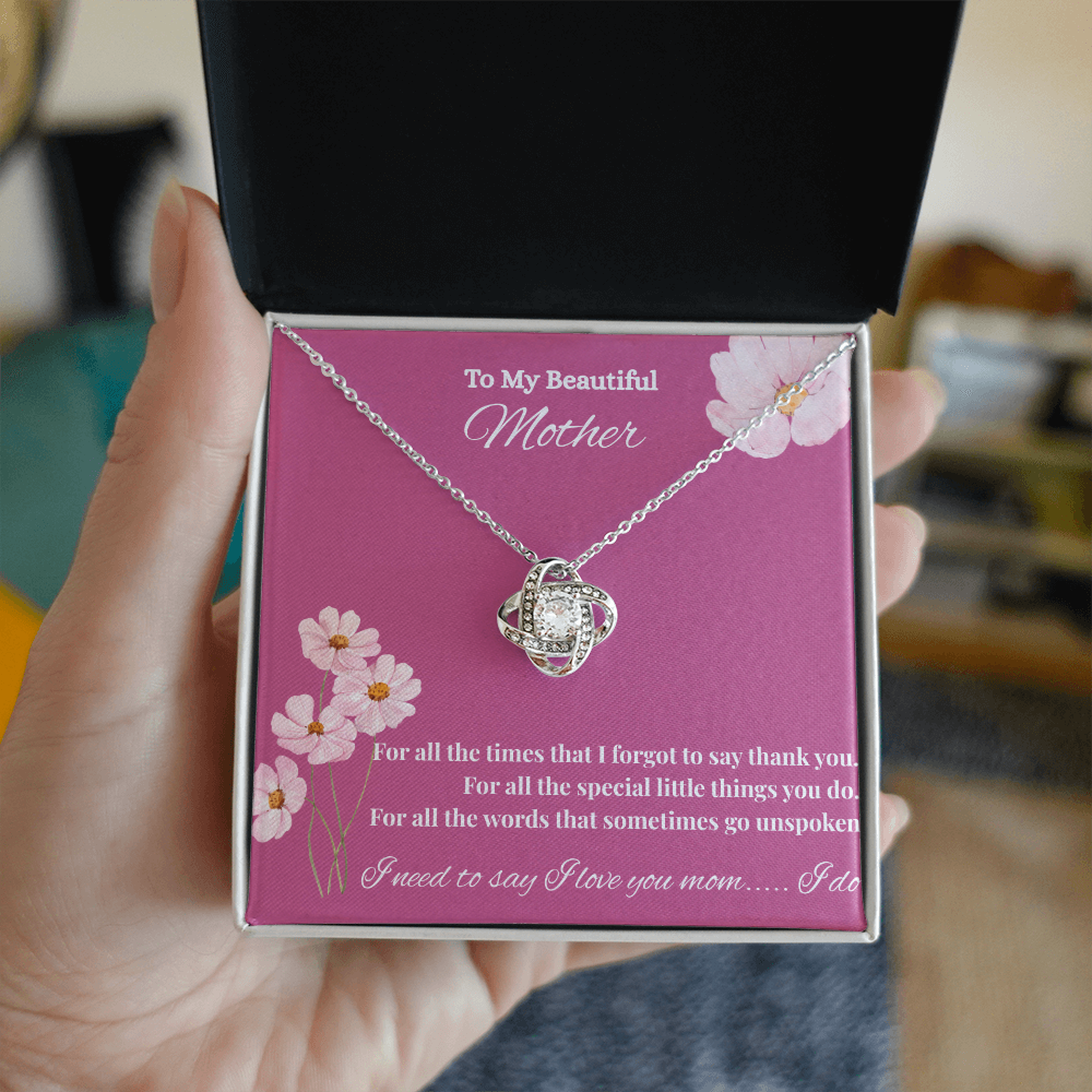 Sentimental Mom Gift from Son or Daughter –  Necklace for Christmas, Birthday, Mother's Day or Any Occasion. Love Knot Necklace (Yellow & White Gold Variants)