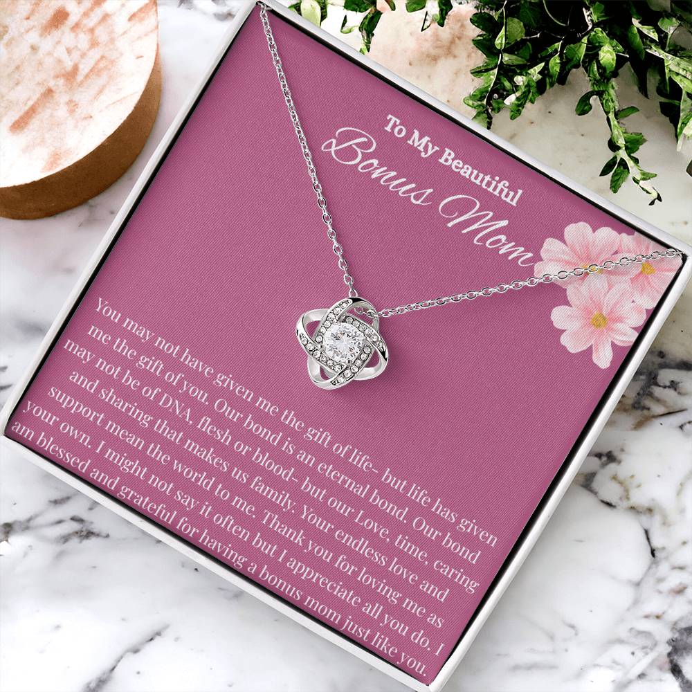 Bonus Mom Gift for Step Mother Gift from Bride, step mom gift for stepmom necklace, step mom wedding gift, Love Knot Necklace (Yellow & White Gold Variants)