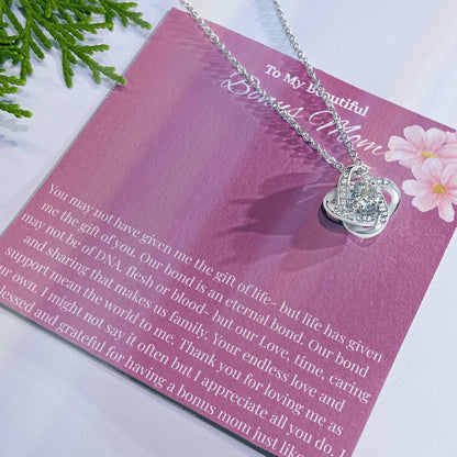 Bonus Mom Gift for Step Mother Gift from Bride, step mom gift for stepmom necklace, step mom wedding gift, Love Knot Necklace (Yellow & White Gold Variants)