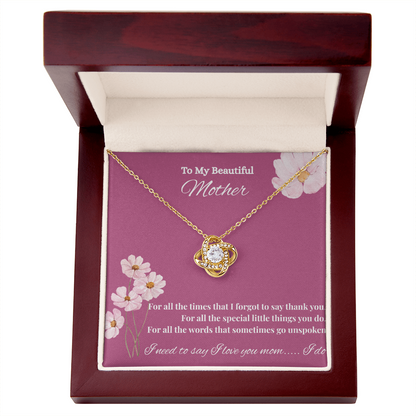 Sentimental Mom Gift from Son or Daughter –  Necklace for Christmas, Birthday, Mother's Day or Any Occasion. Love Knot Necklace (Yellow & White Gold Variants)