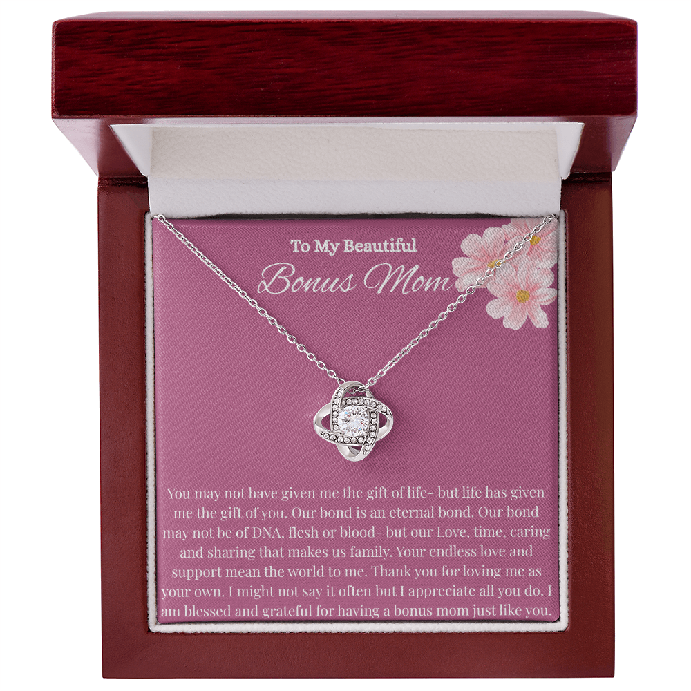 Bonus Mom Gift for Step Mother Gift from Bride, step mom gift for stepmom necklace, step mom wedding gift, Love Knot Necklace (Yellow & White Gold Variants)